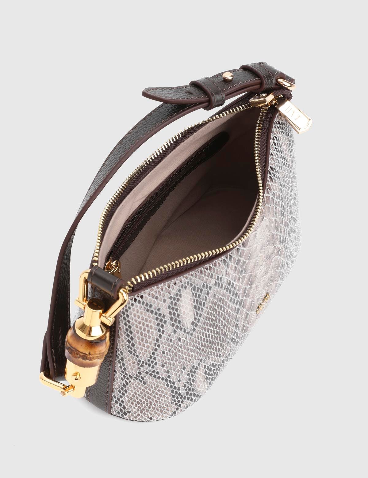Roomy Beige Leather Snake Women's Shoulder Bag