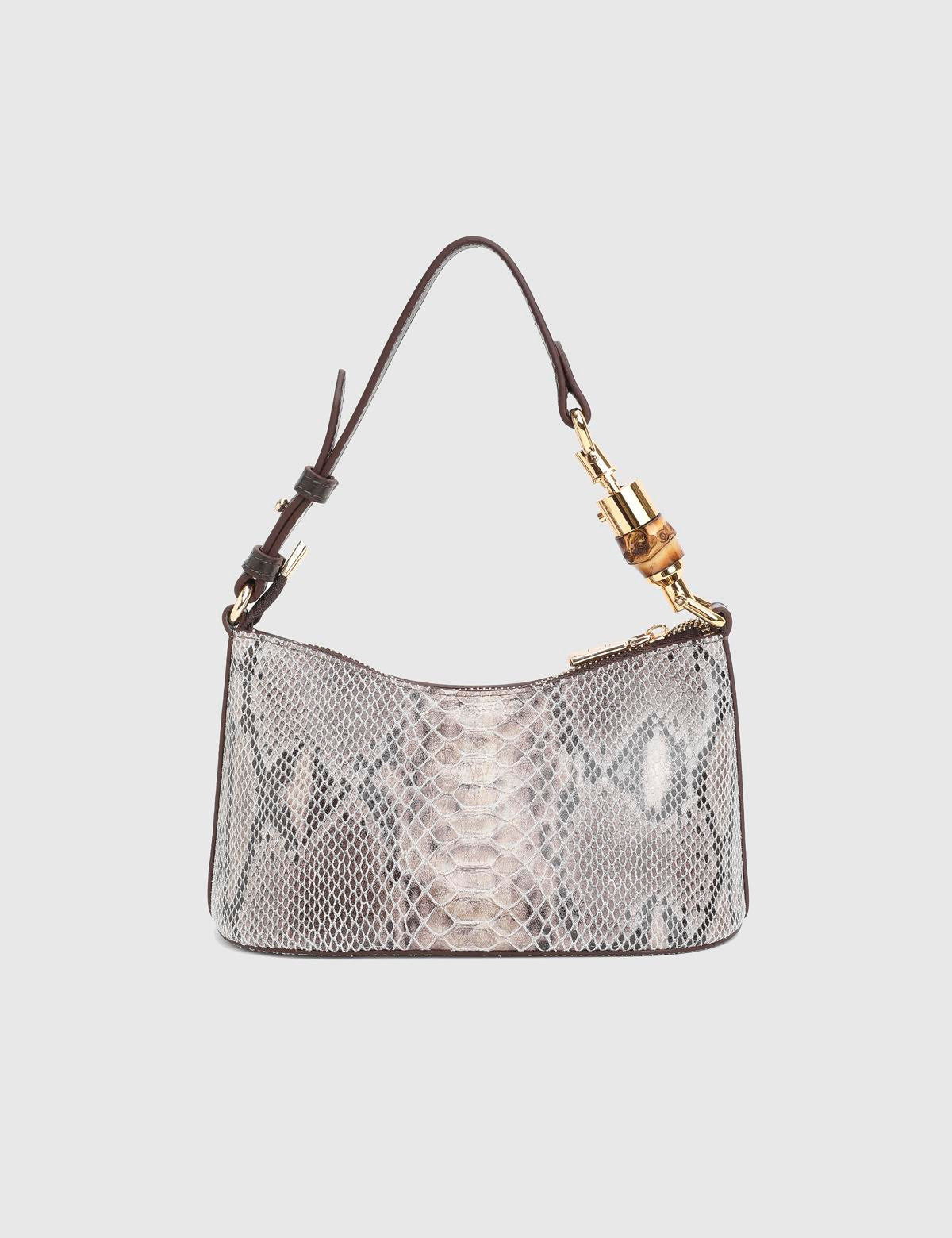 Roomy Beige Leather Snake Women's Shoulder Bag