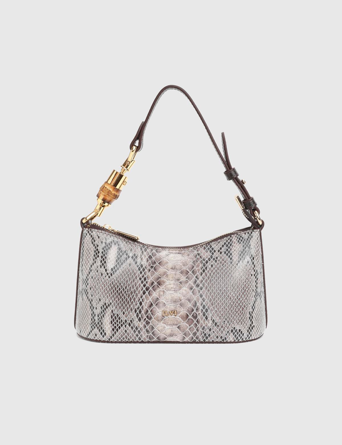 Roomy Beige Leather Snake Women's Shoulder Bag