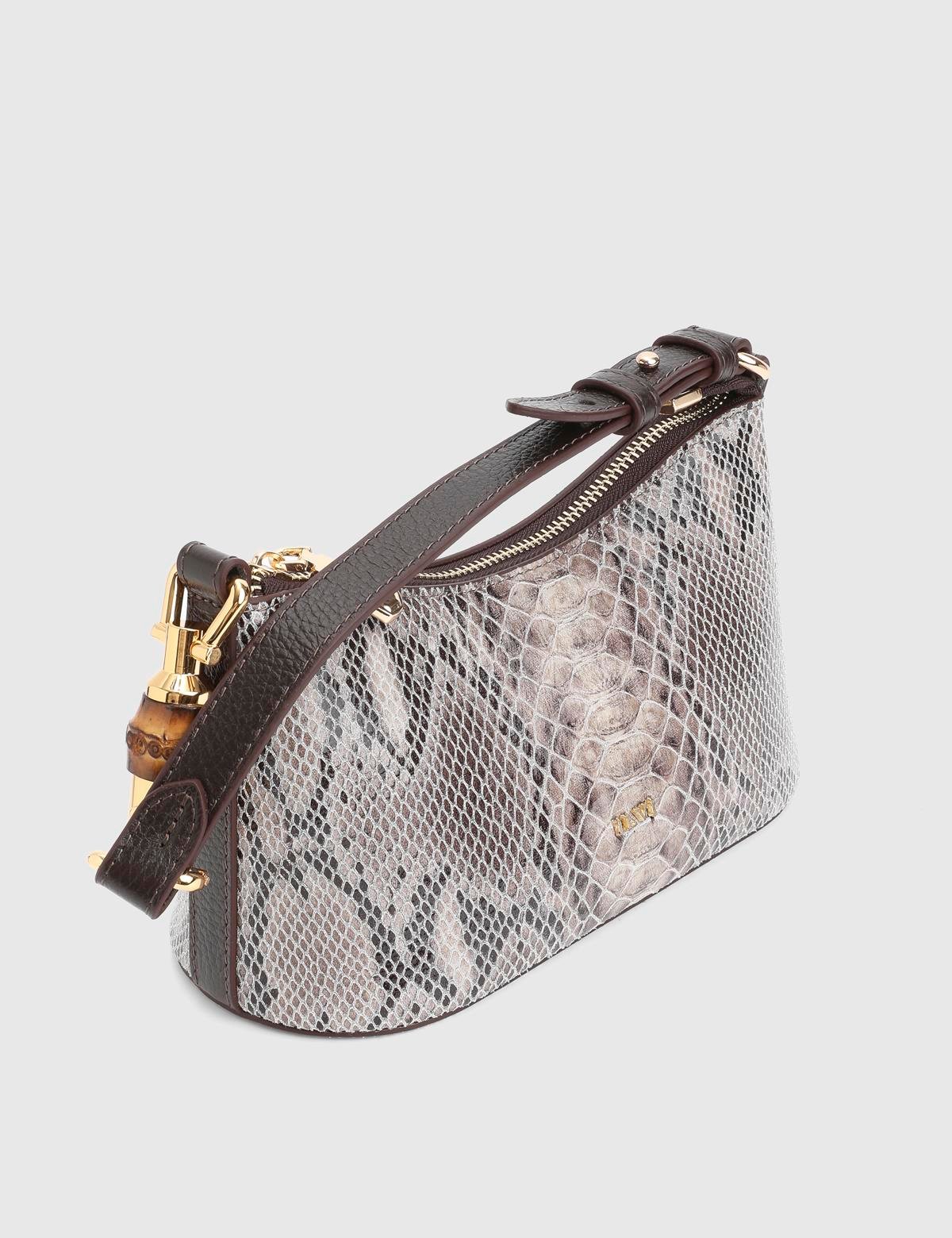 Roomy Beige Leather Snake Women's Shoulder Bag