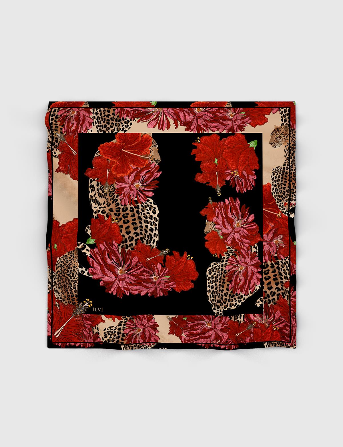 Ros Red-Black Silk Twill Women's Scarf