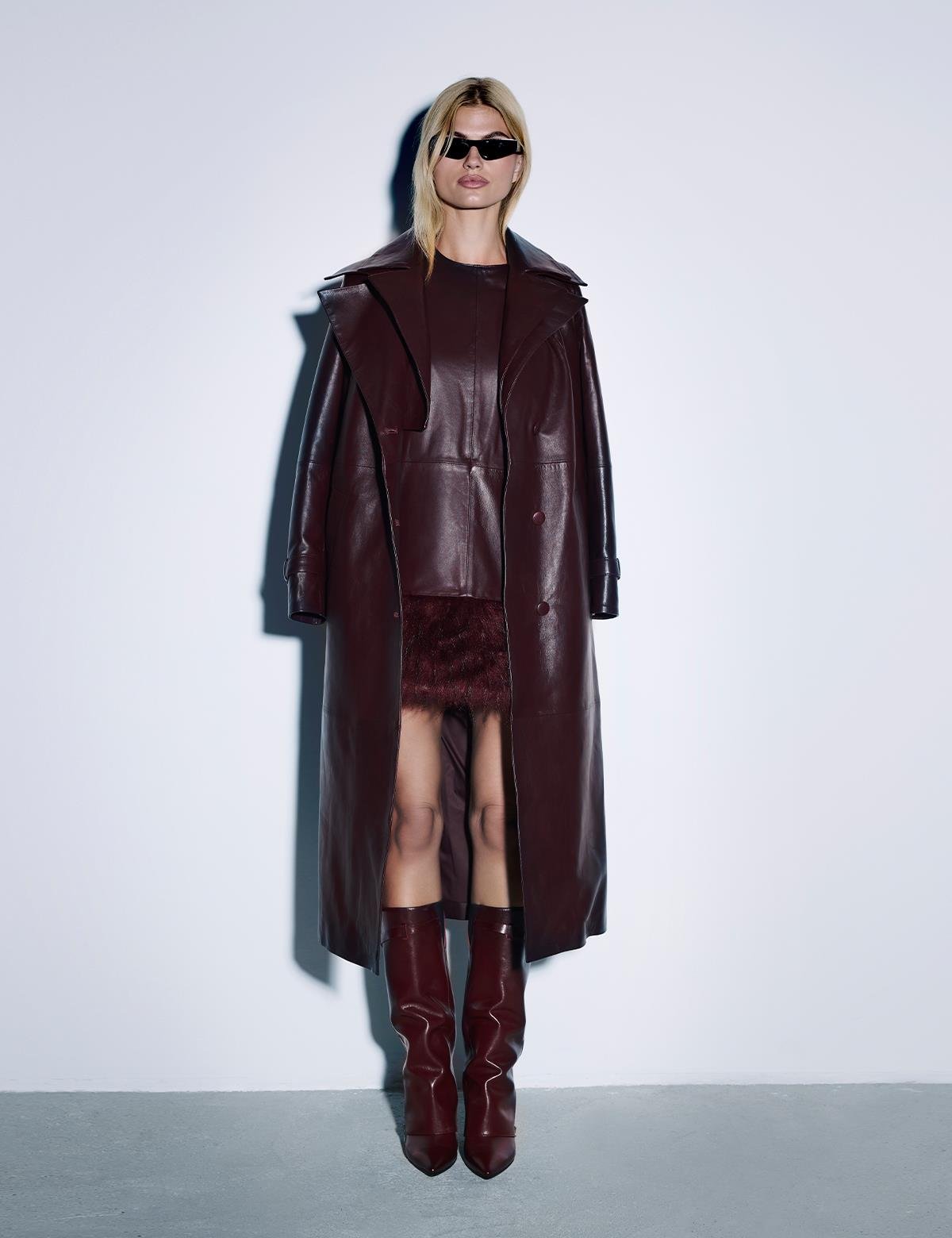 Ruud Burgundy Women's Leather Trench Coat