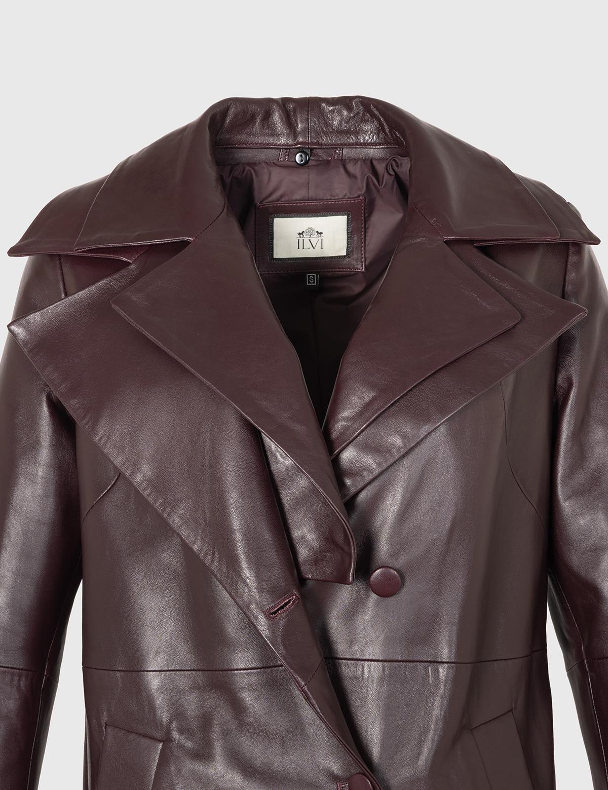 Ruud Burgundy Women's Leather Trench Coat