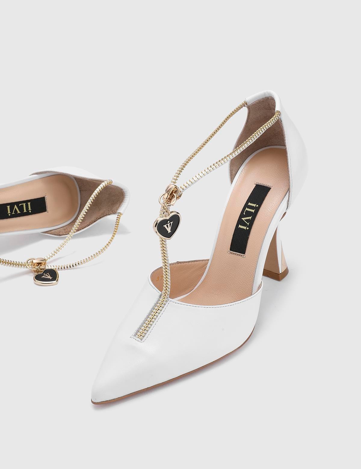 Samira White Leather Women's Pump