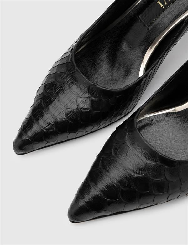 Sarh Black Snake Leather Women's Pump