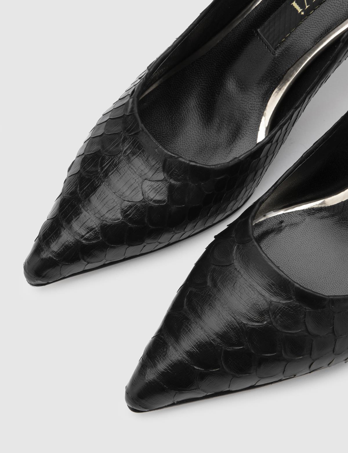 Sarh Black Snake Leather Women's Pump