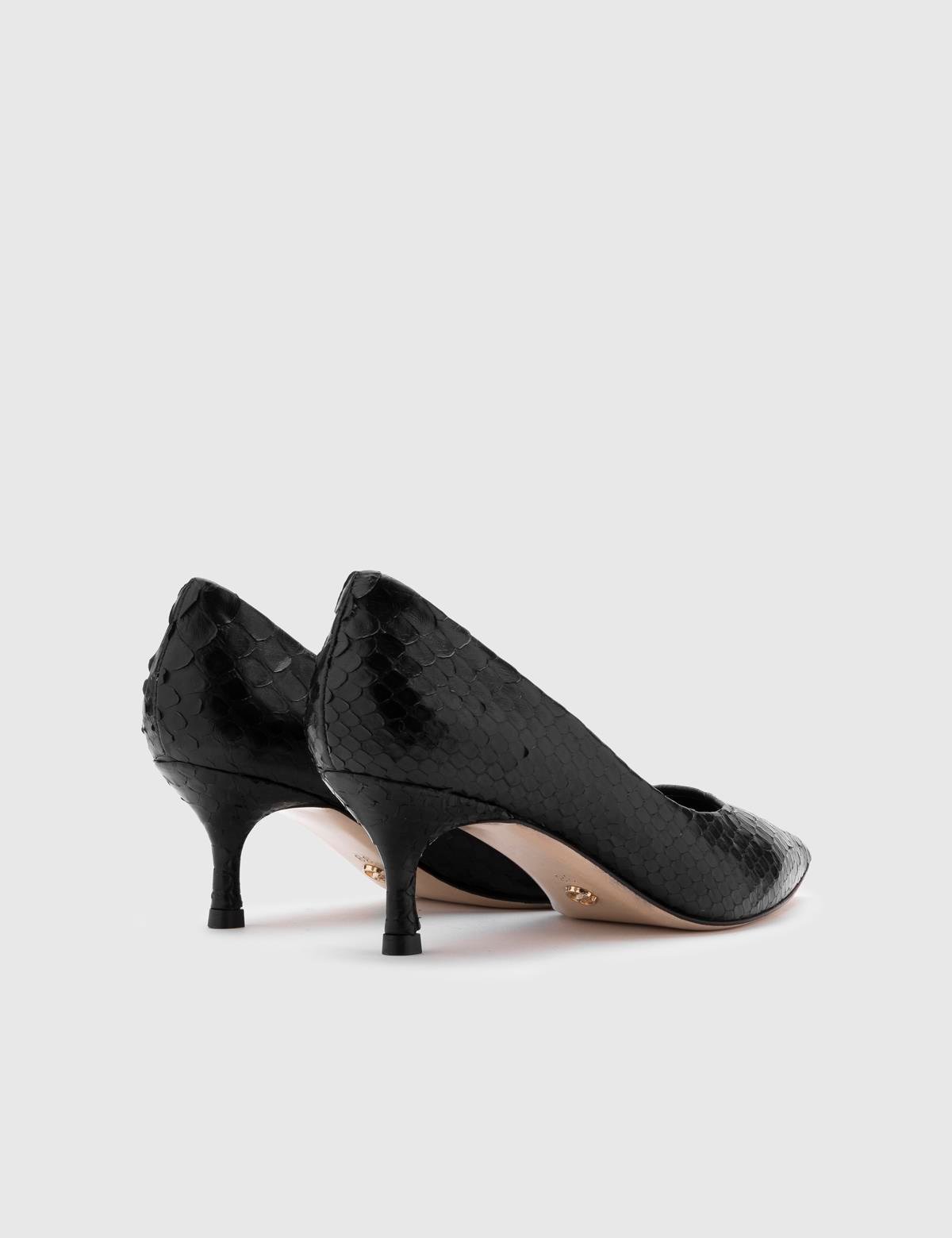 Sarh Black Snake Leather Women's Pump