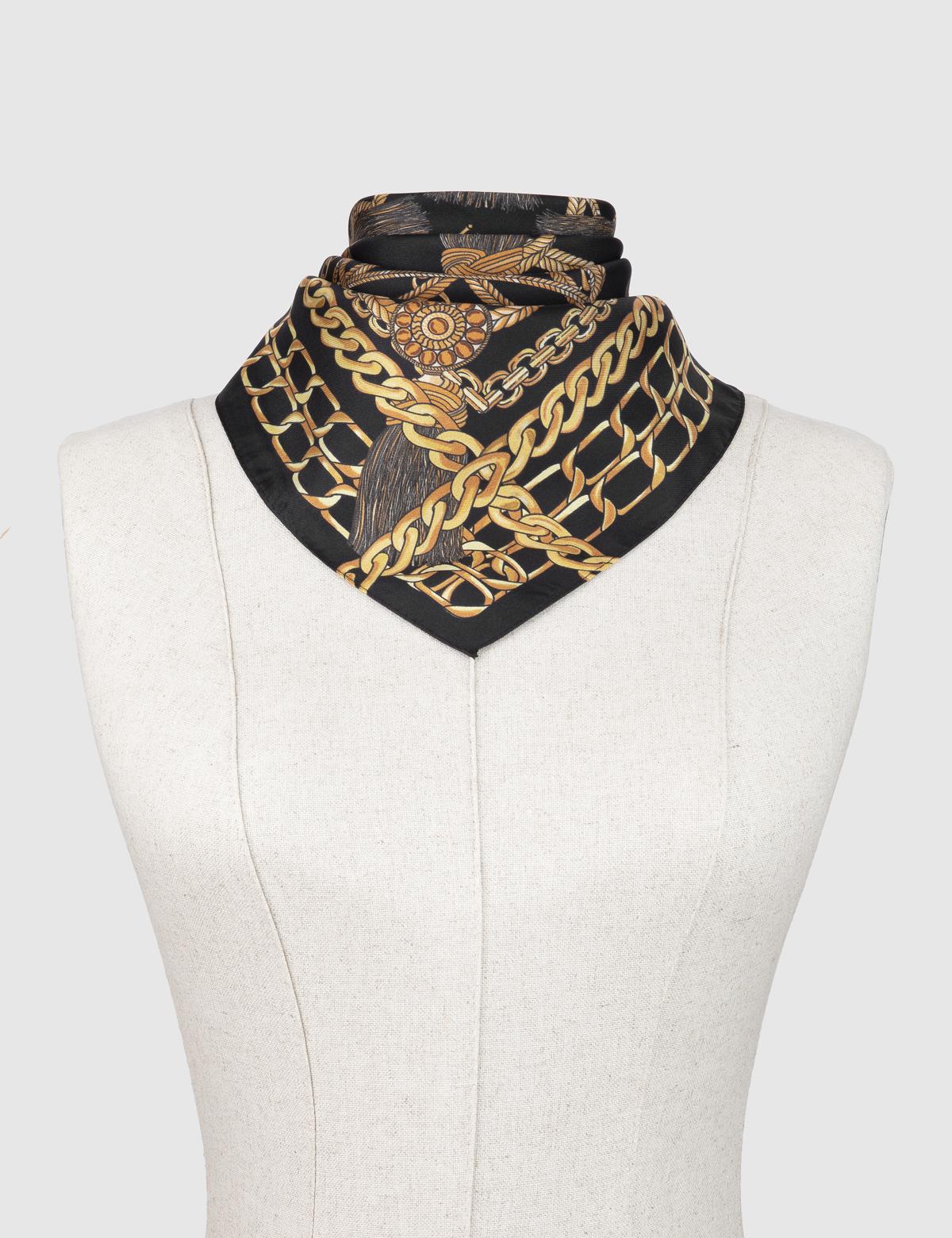 Solros Black-Mustard Silk Twill Women's Scarf