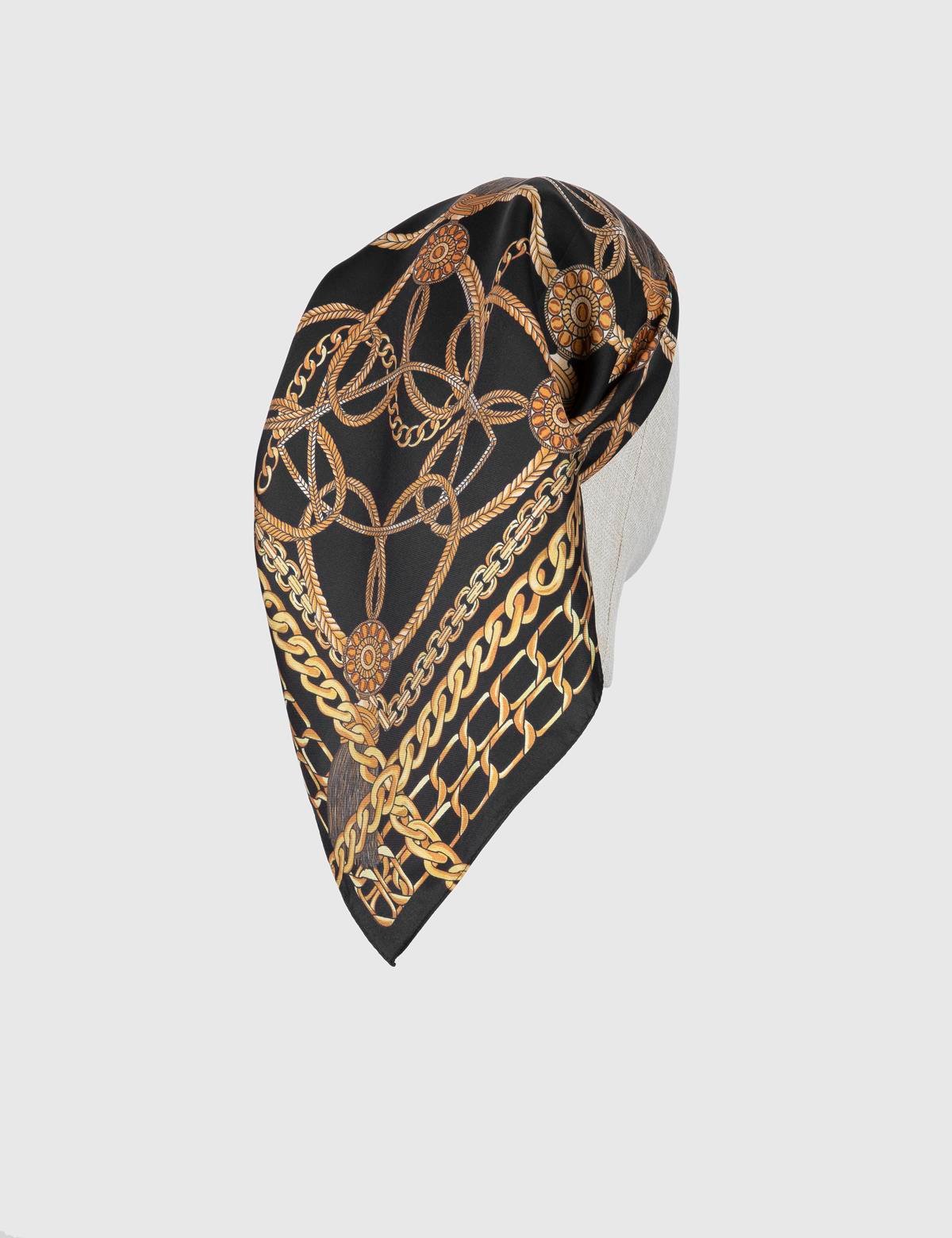 Solros Black-Mustard Silk Twill Women's Scarf