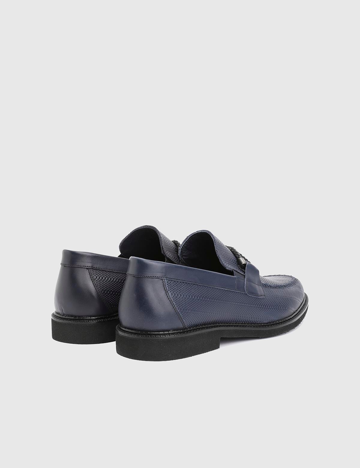 Spiro Navy Blue Printed Leather Men's Loafer