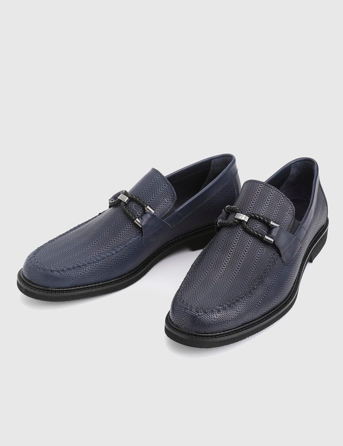 Spiro Navy Blue Printed Leather Men's Loafer