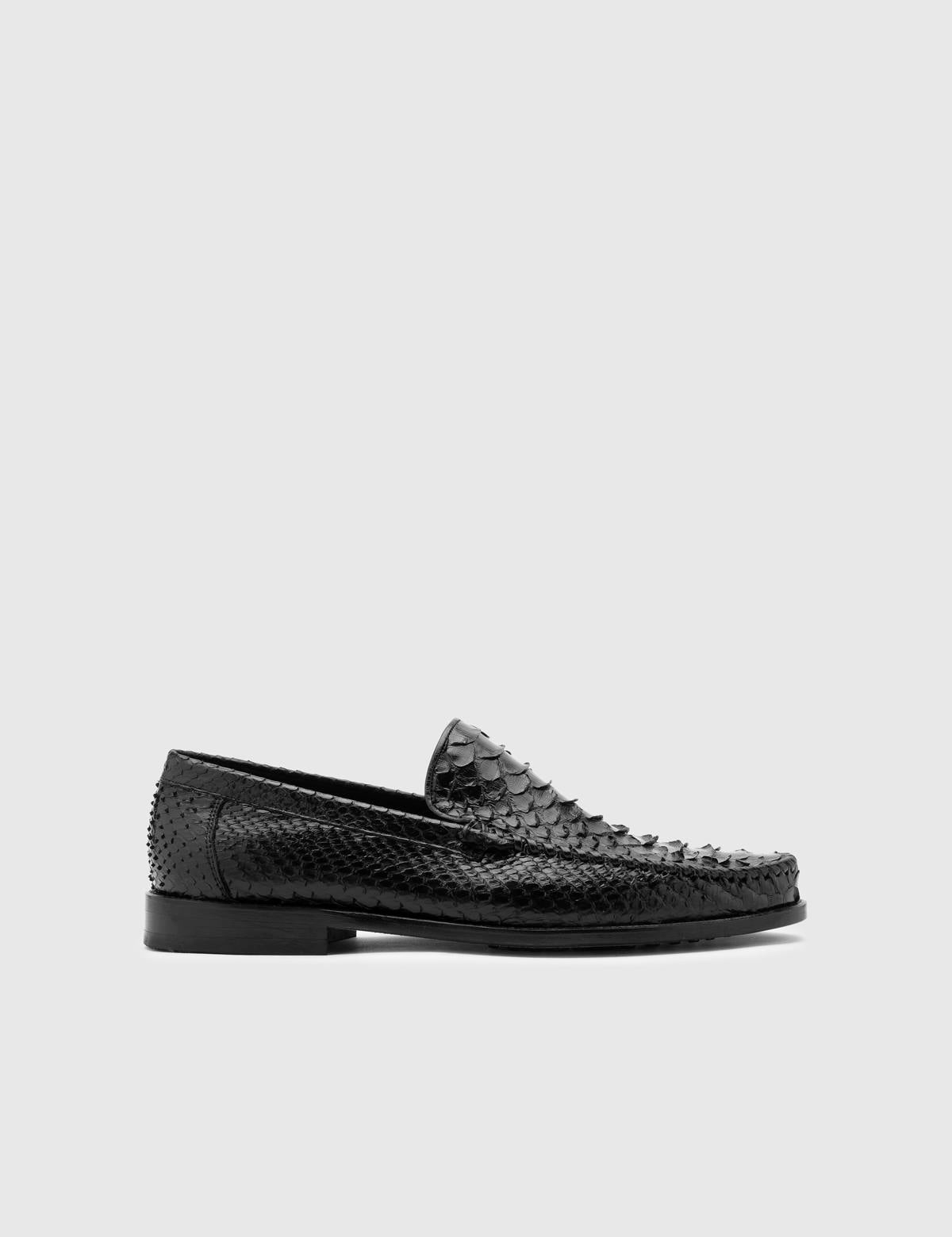 Srosh Black Snake Leather Men's Loafer