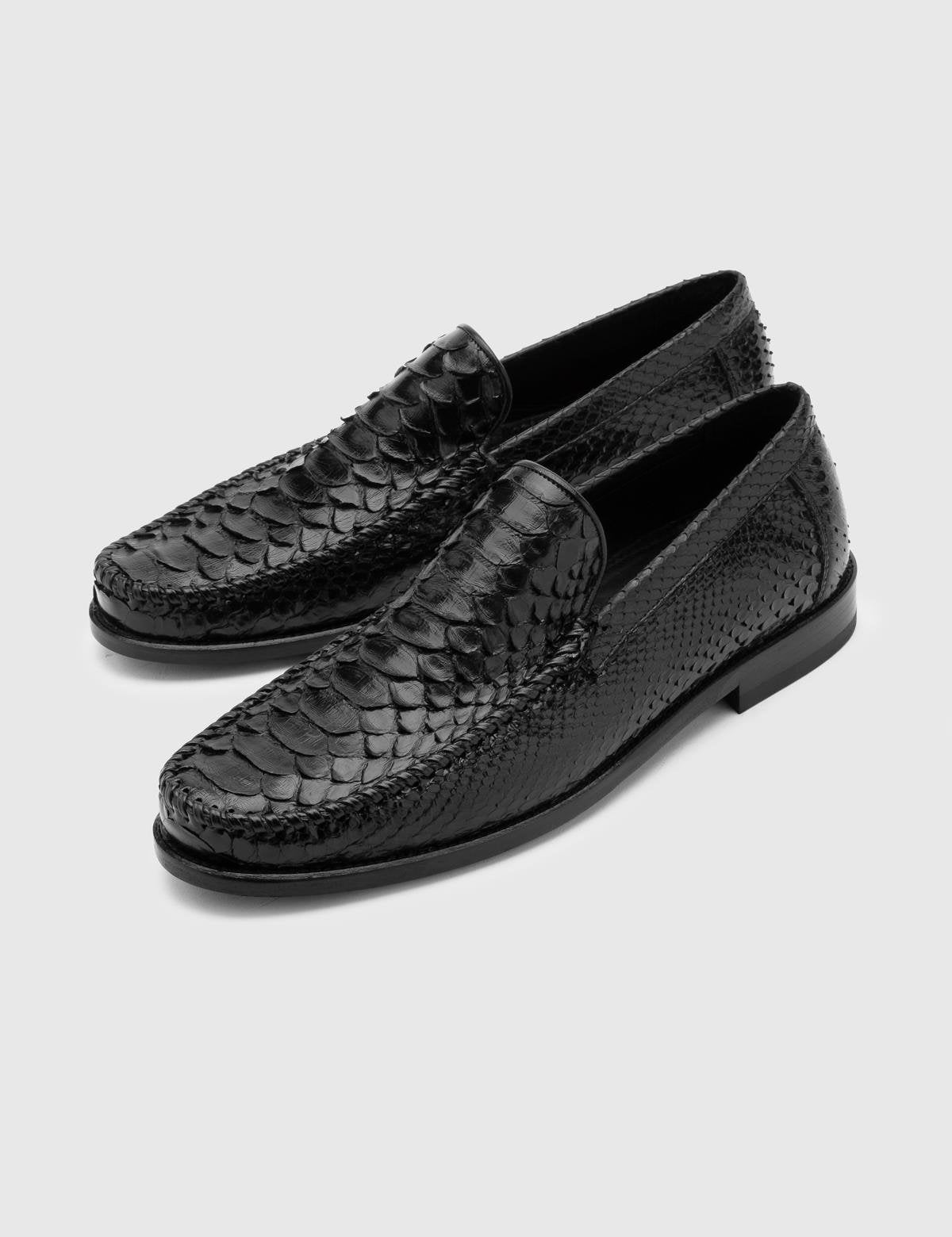 Srosh Black Snake Leather Men's Loafer