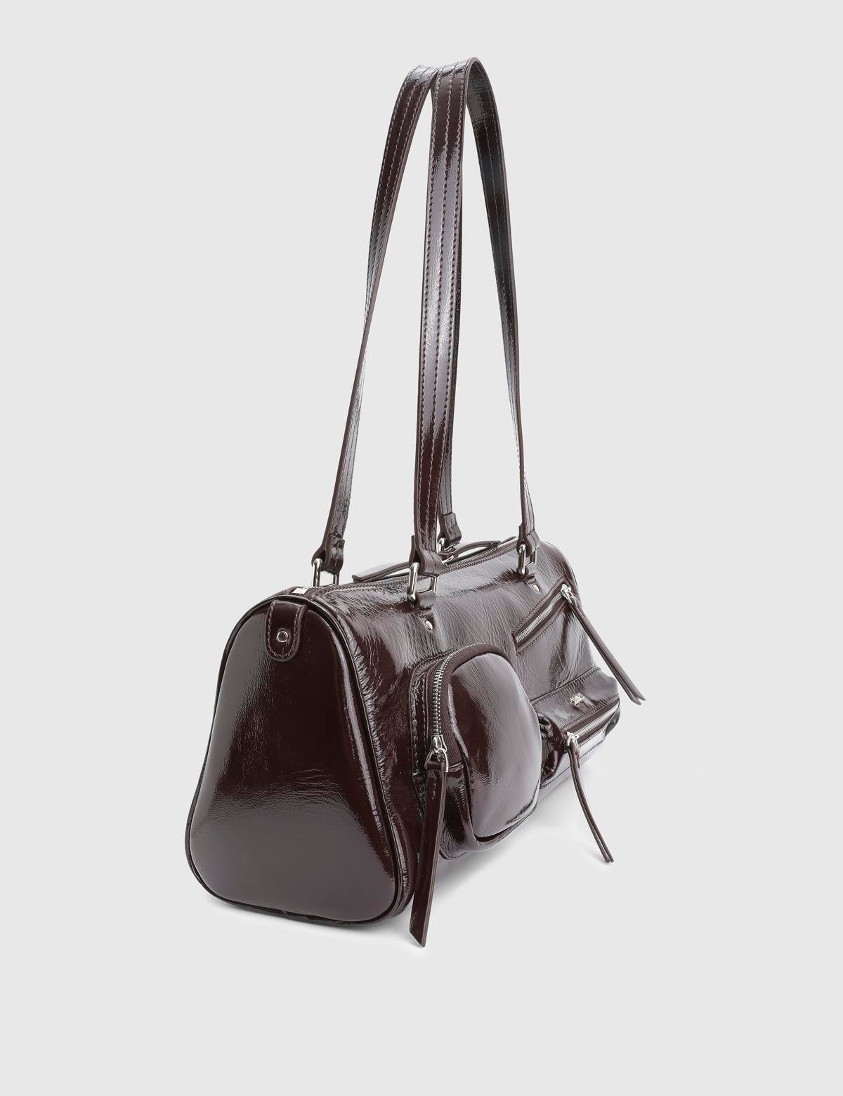 Stery Dark Burgundy Patent Leather Women's Shoulder Bag