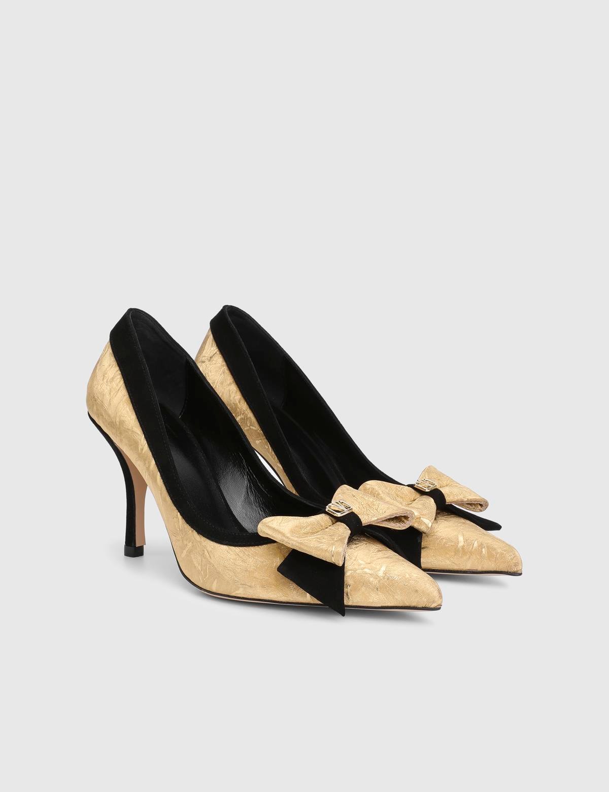 Tasita Gold Leather Fabric Women's Pump