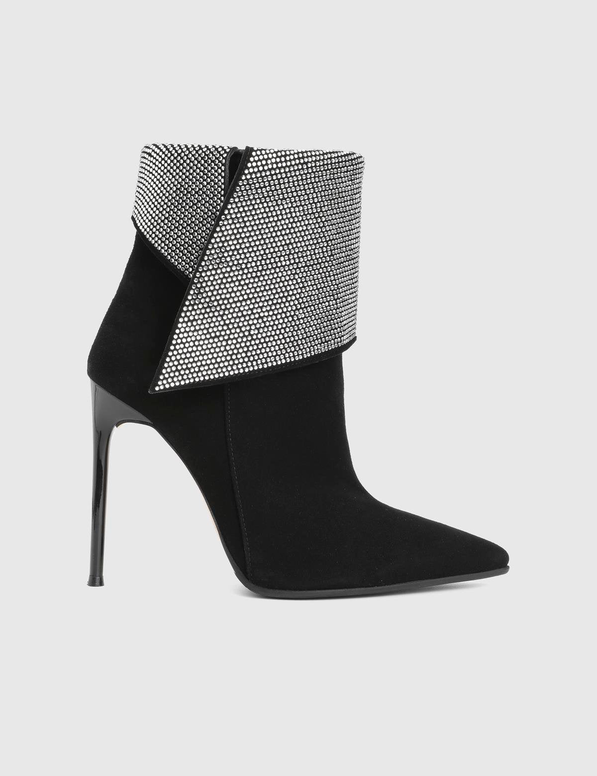 Tenerife Black Suede Leather Women's Heeled Boot