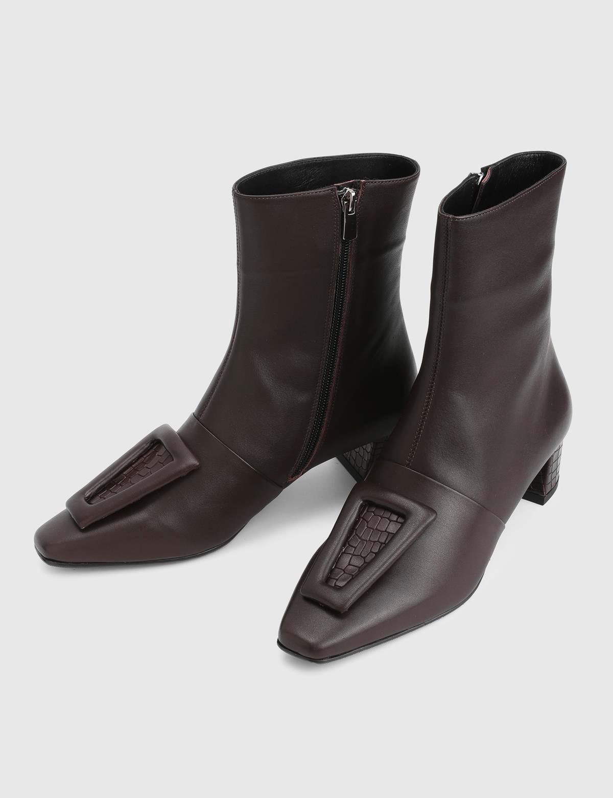 Tienta Brown Crocodile Leather Women's Heeled Boot