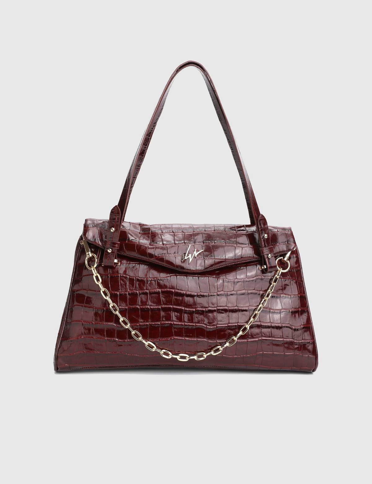Toby Burgundy Patent Leather Crocodile Women's Shoulder Bag