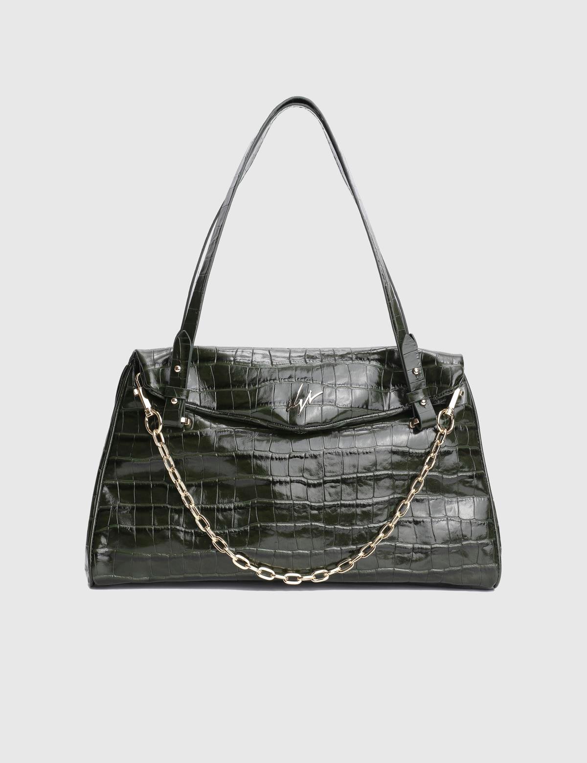 Toby Green Patent Leather Crocodile Women's Shoulder Bag