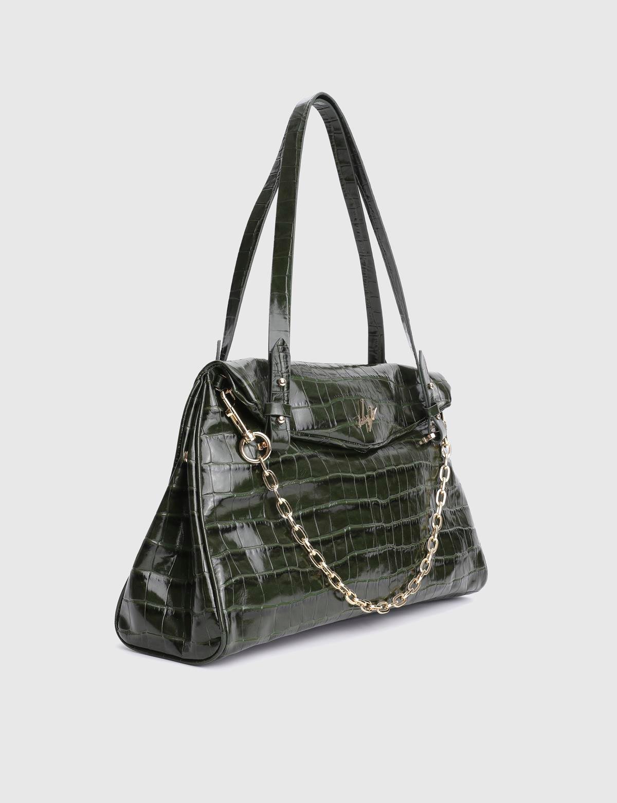 Toby Green Patent Leather Crocodile Women's Shoulder Bag