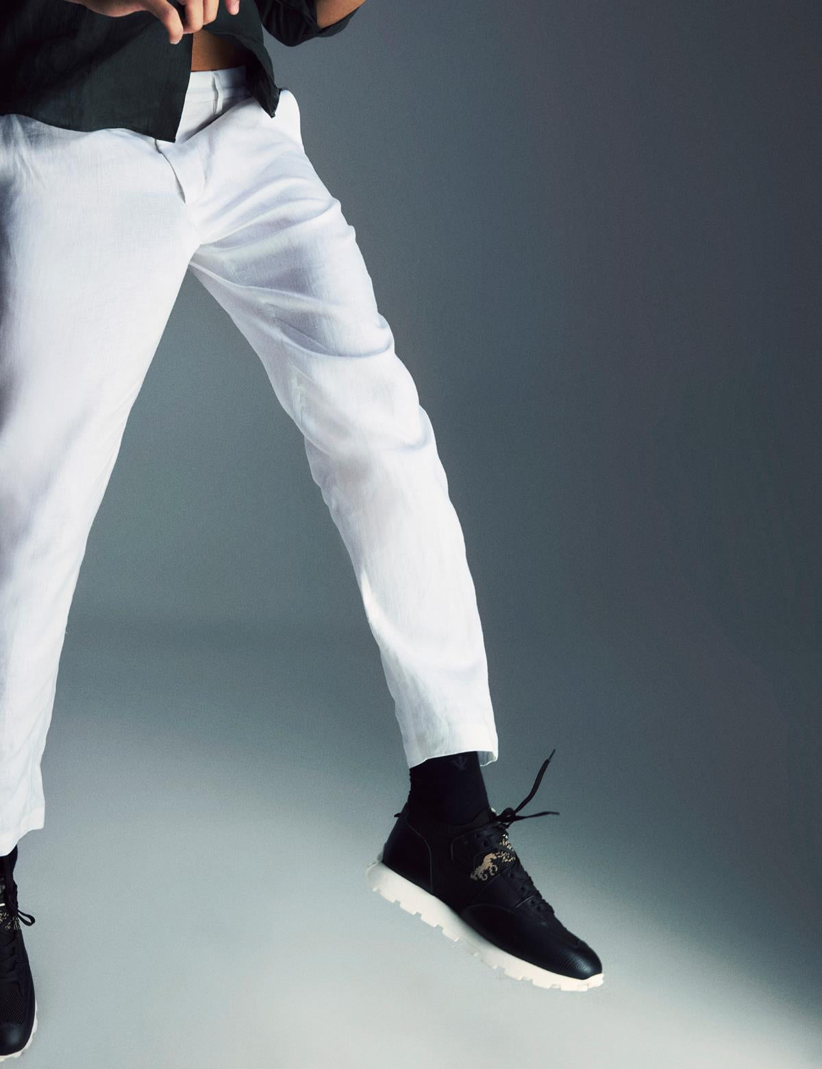 Torres Black Leather Fabric Men's Sneaker