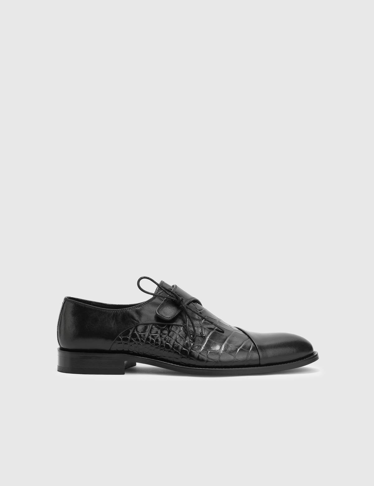 Toure Black Leather-Crocodile Men's Classic Shoe