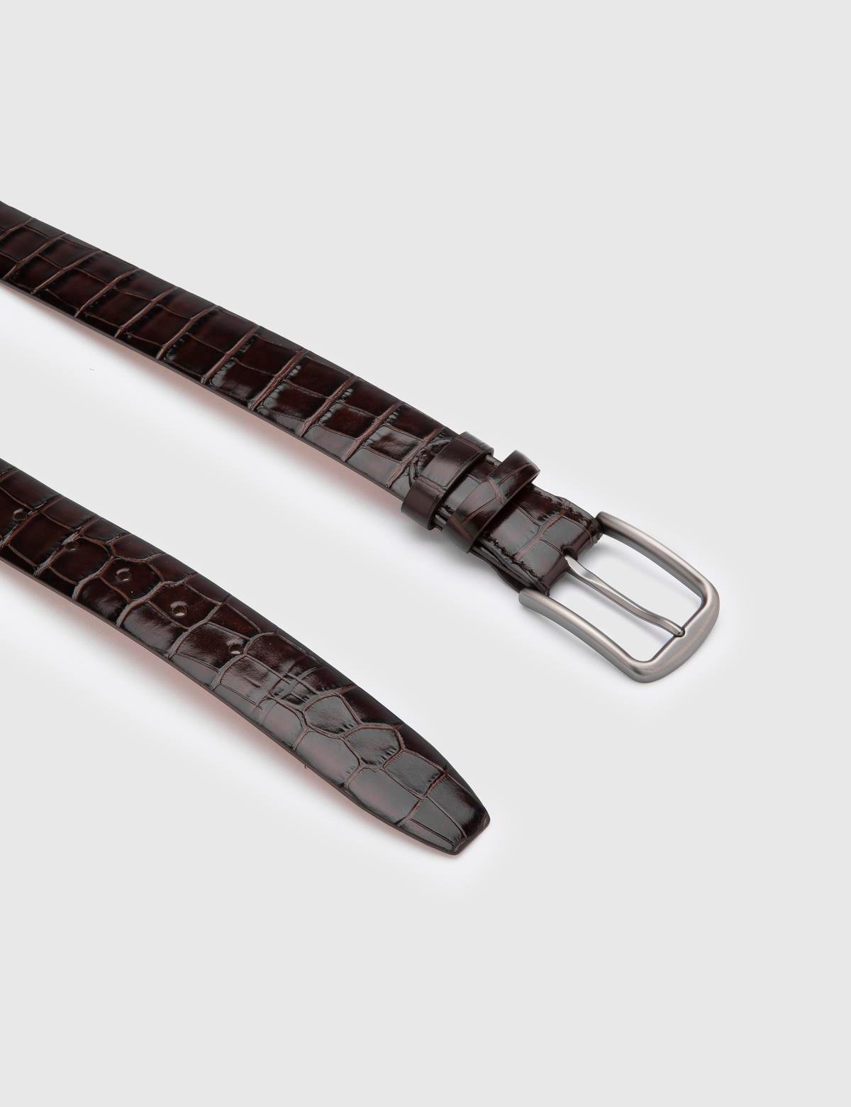 Tucker Brown Leather Men's Belt with Crocodile Print