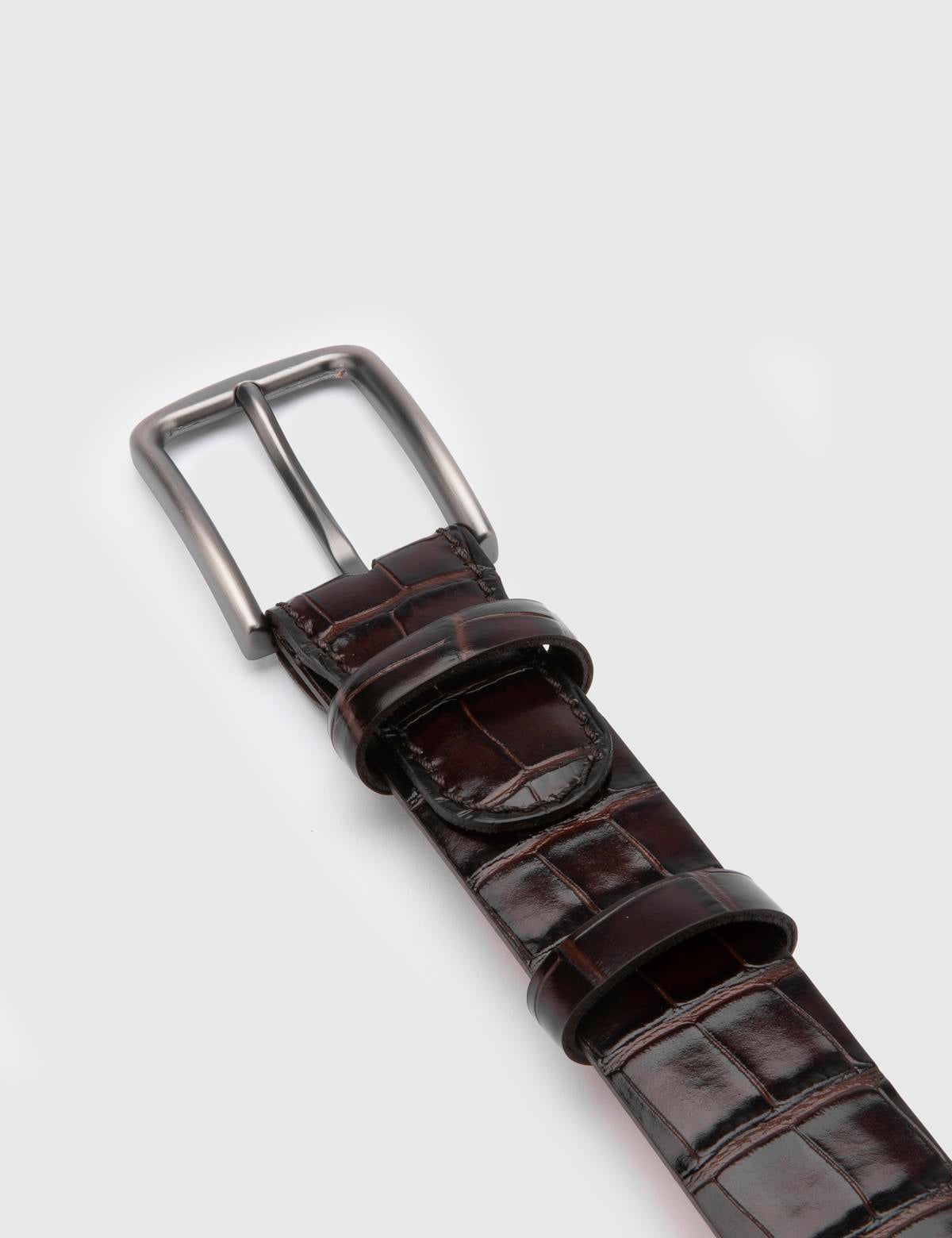 Tucker Brown Leather Men's Belt with Crocodile Print
