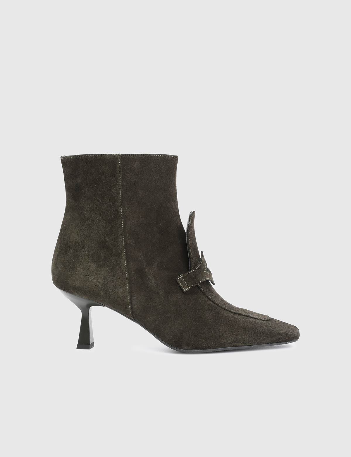 Tufty Khaki Suede Leather Women's Heeled Boot