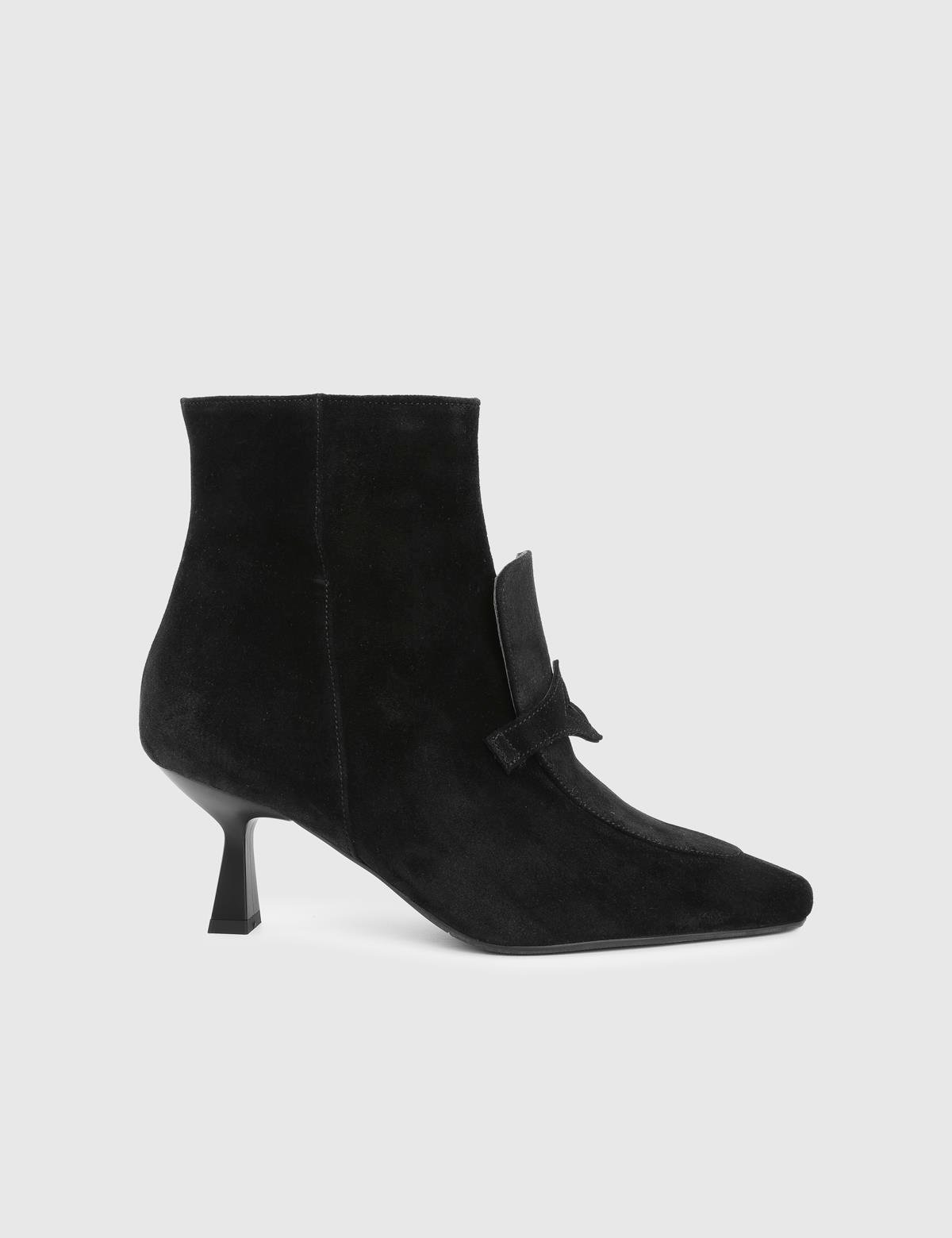 Tufty Black Suede Leather Women's Heeled Boot