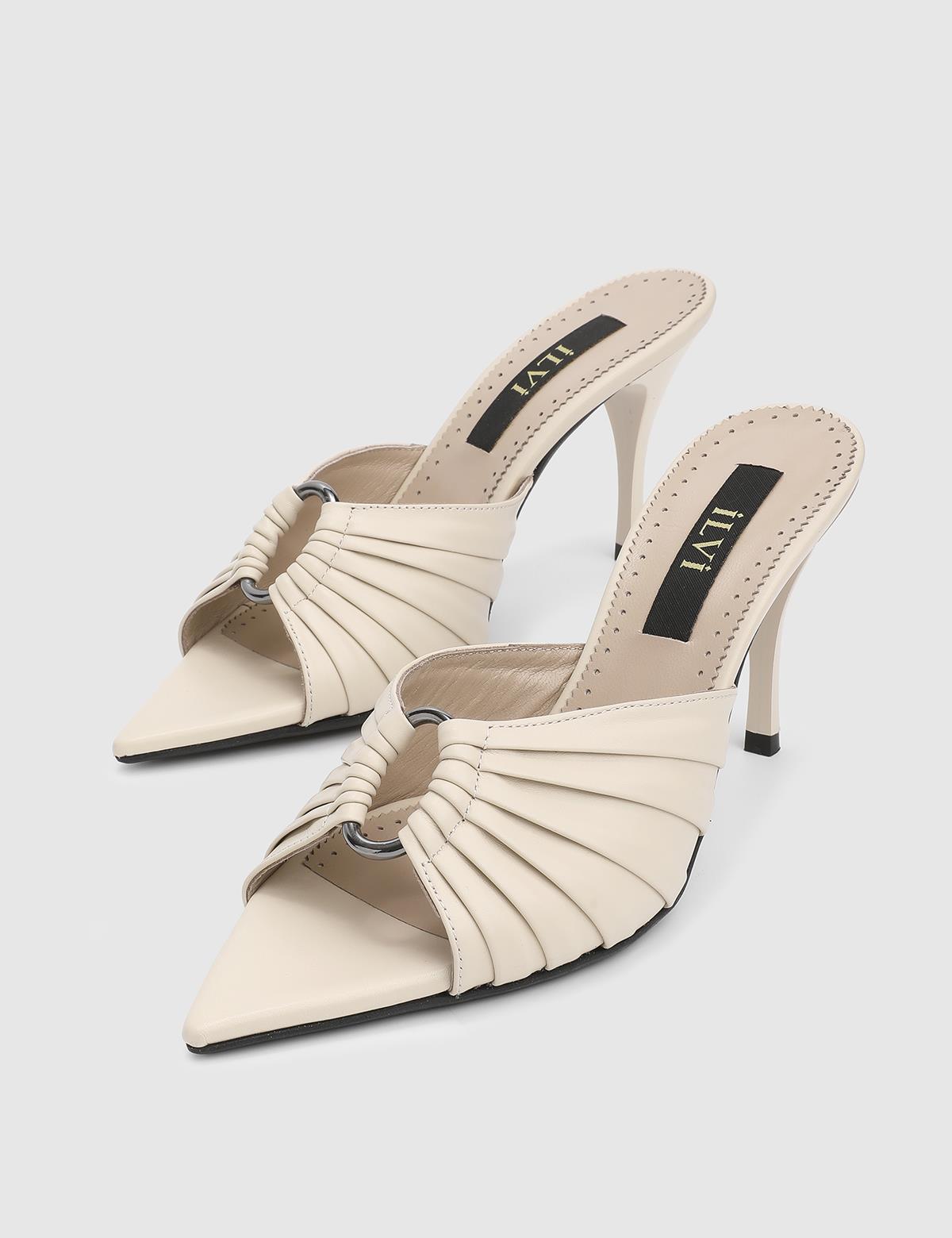 Turlock Cream Leather Women's Heeled Slide