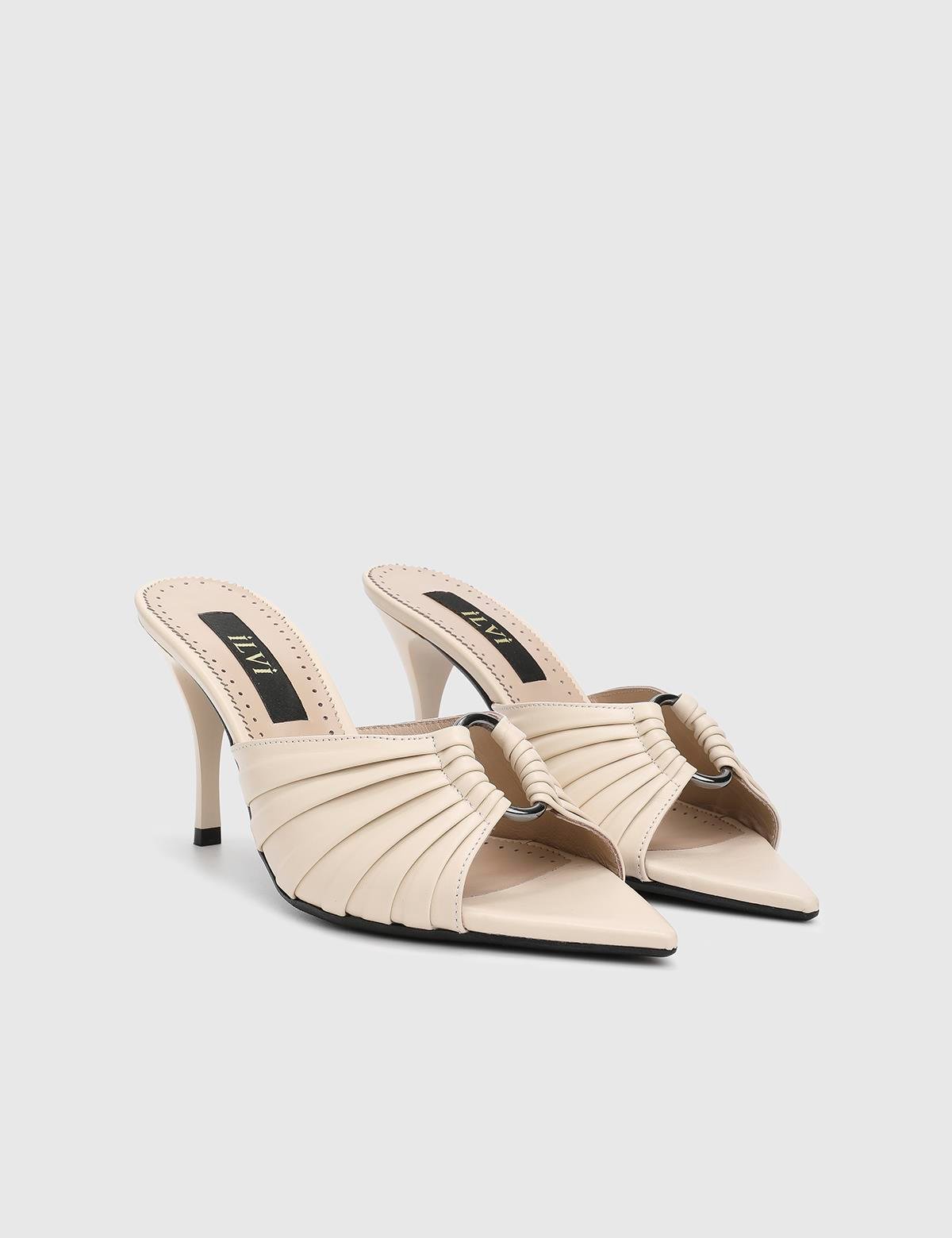Turlock Cream Leather Women's Heeled Slide