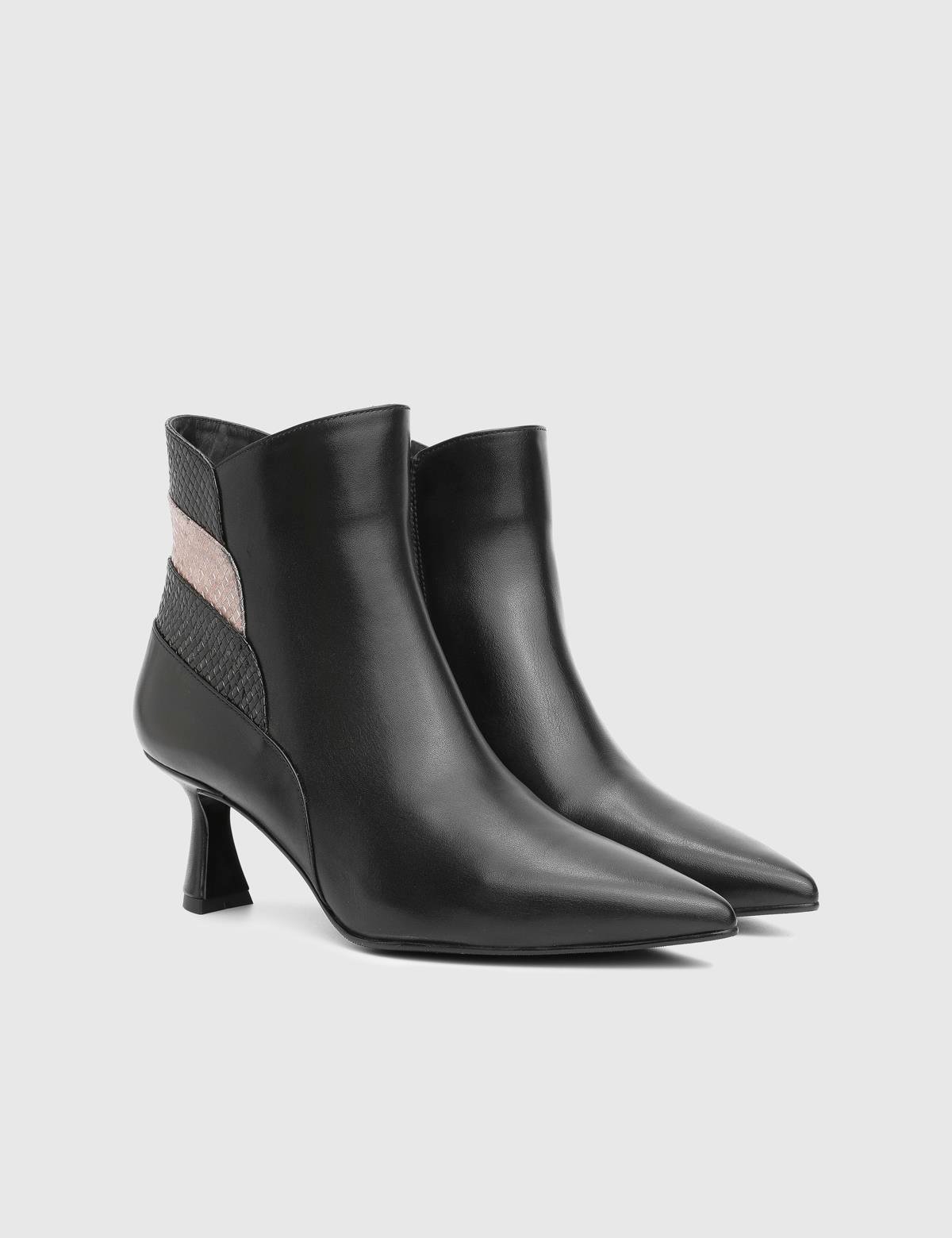 Vaness Black Printed Leather Women's Heeled Boot