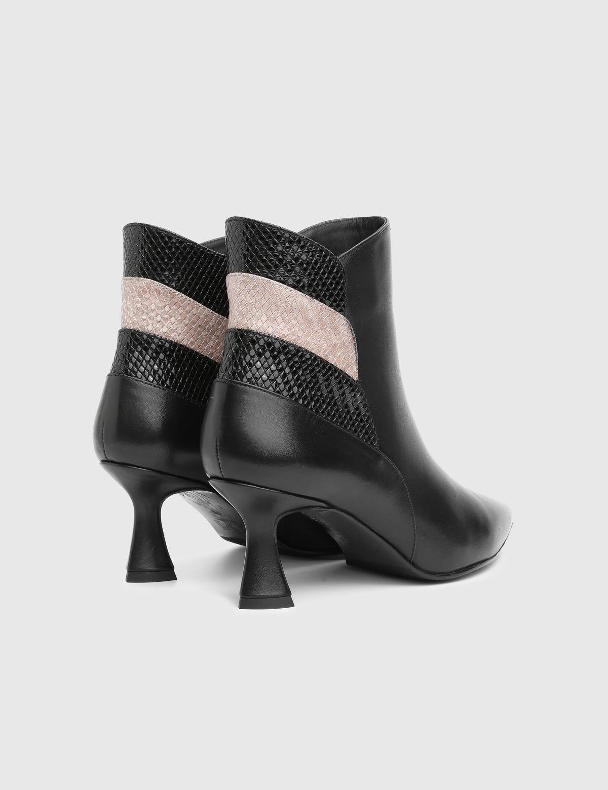 Vaness Black Printed Leather Women's Heeled Boot