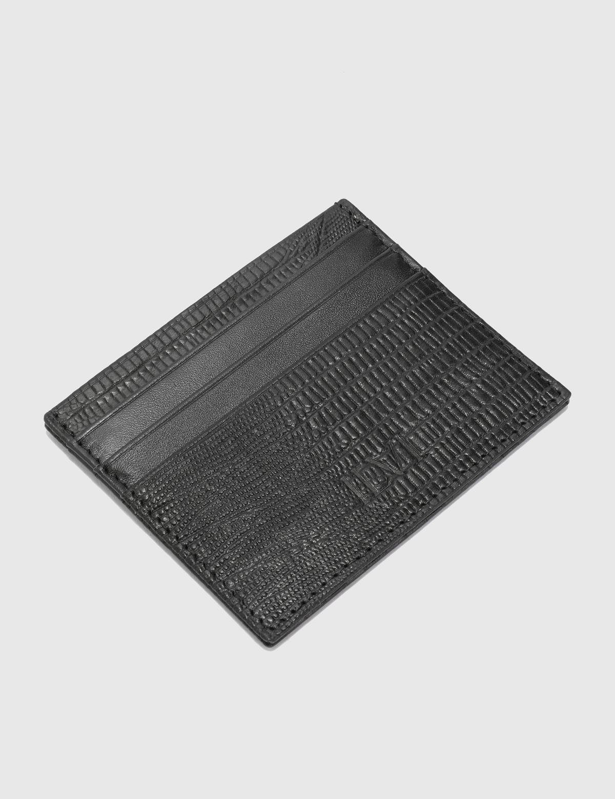 Varanasi Schwarzes bedrucktes Leder Unisex Kartenetui