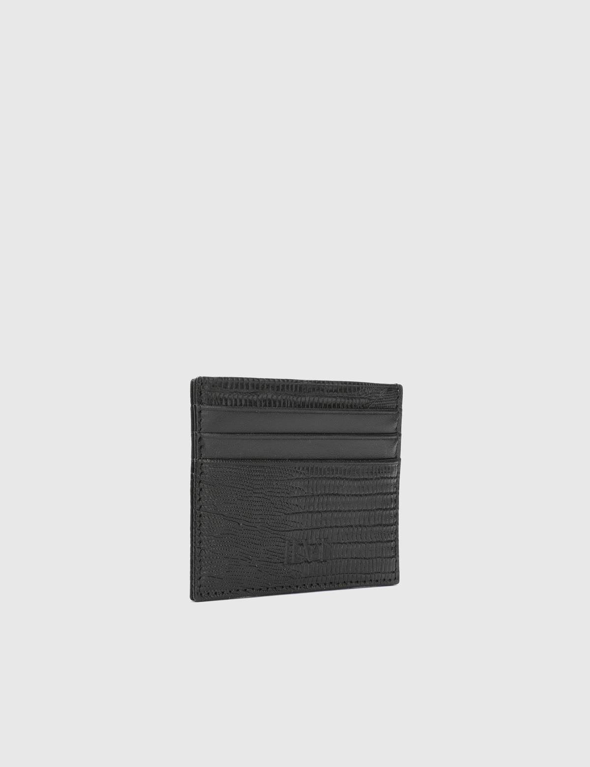 Varanasi Black Printed Leather Unisex Card Holder