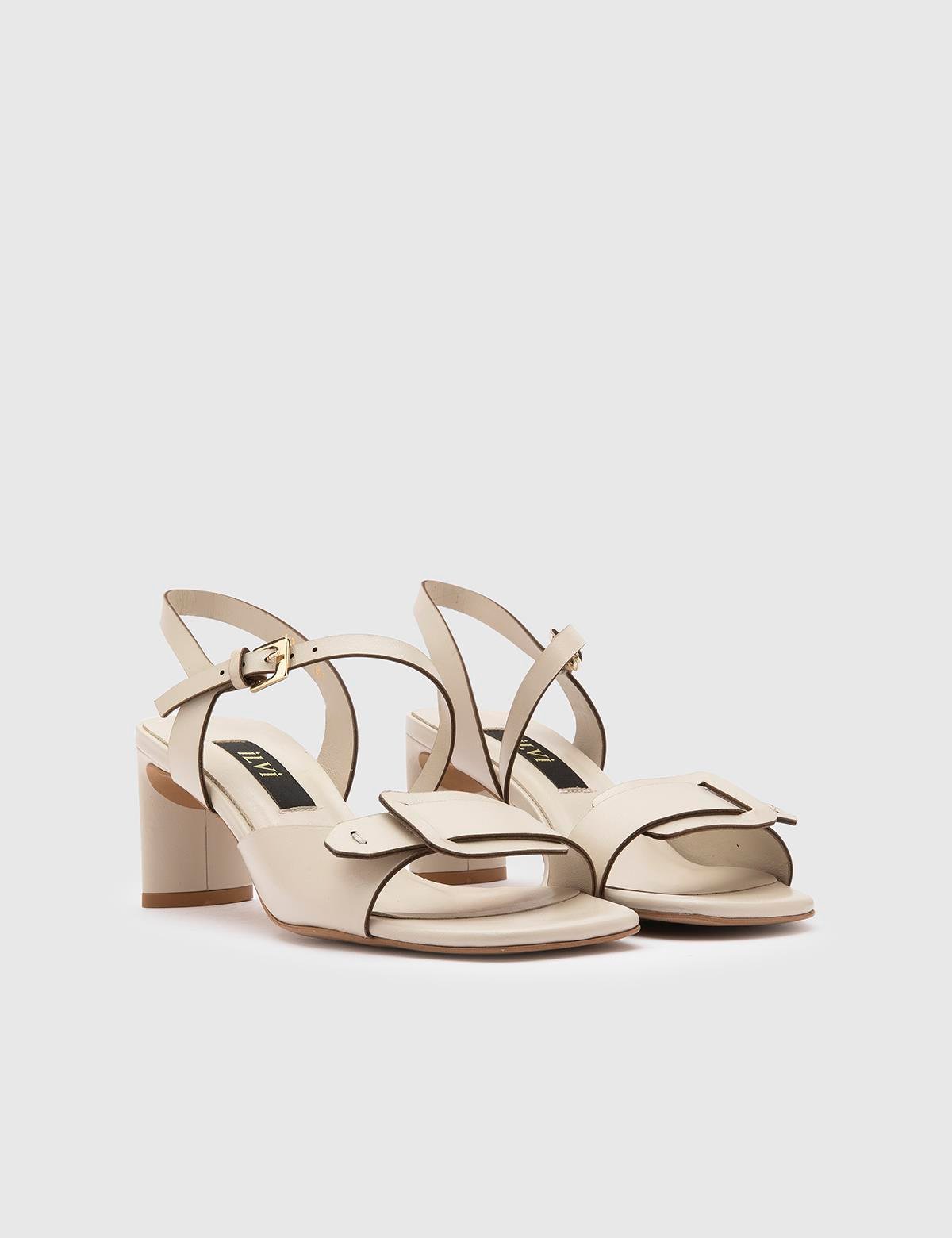 Vince Beige Leather Women's Heeled Sandal
