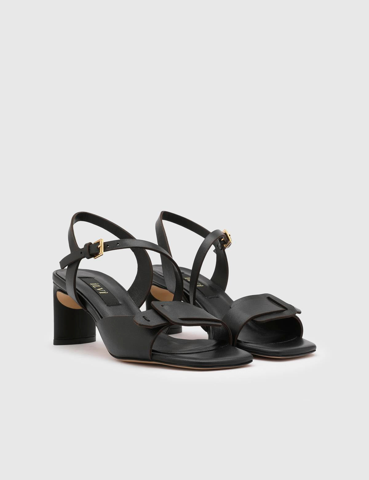 Vince Black Leather Women's Heeled Sandal
