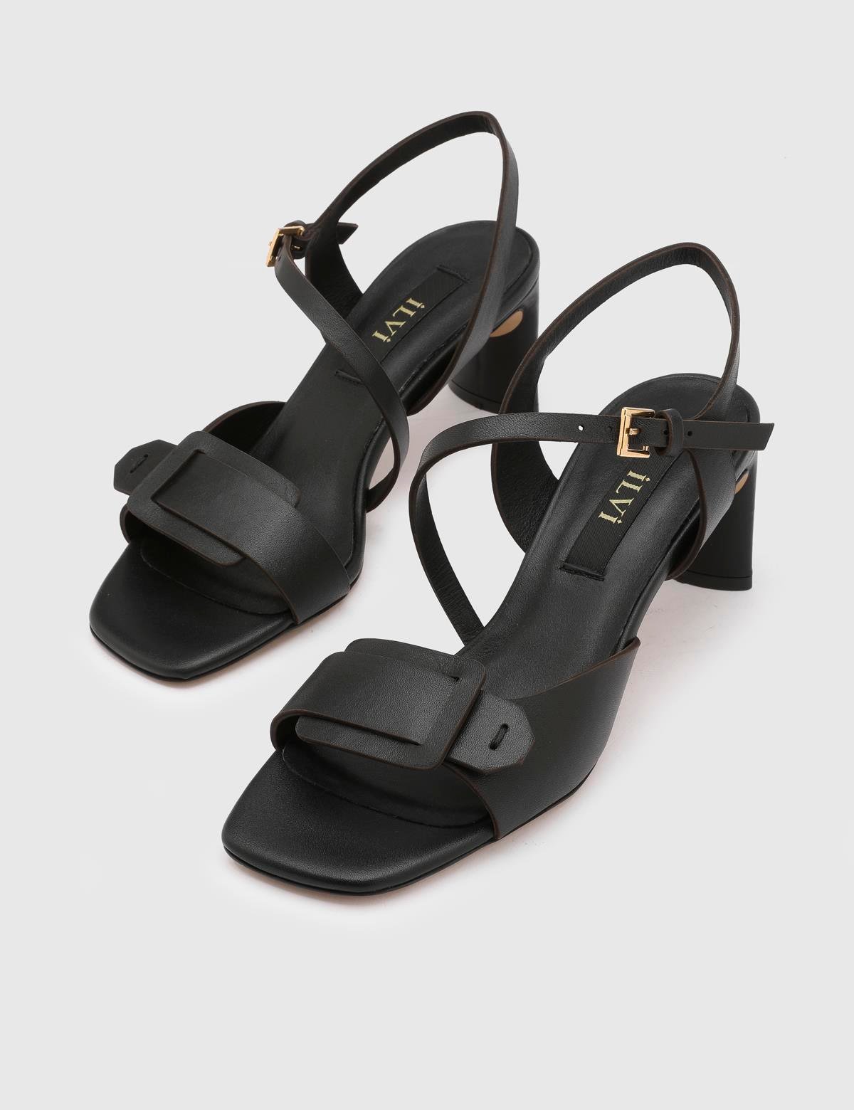 Vince Black Leather Women's Heeled Sandal