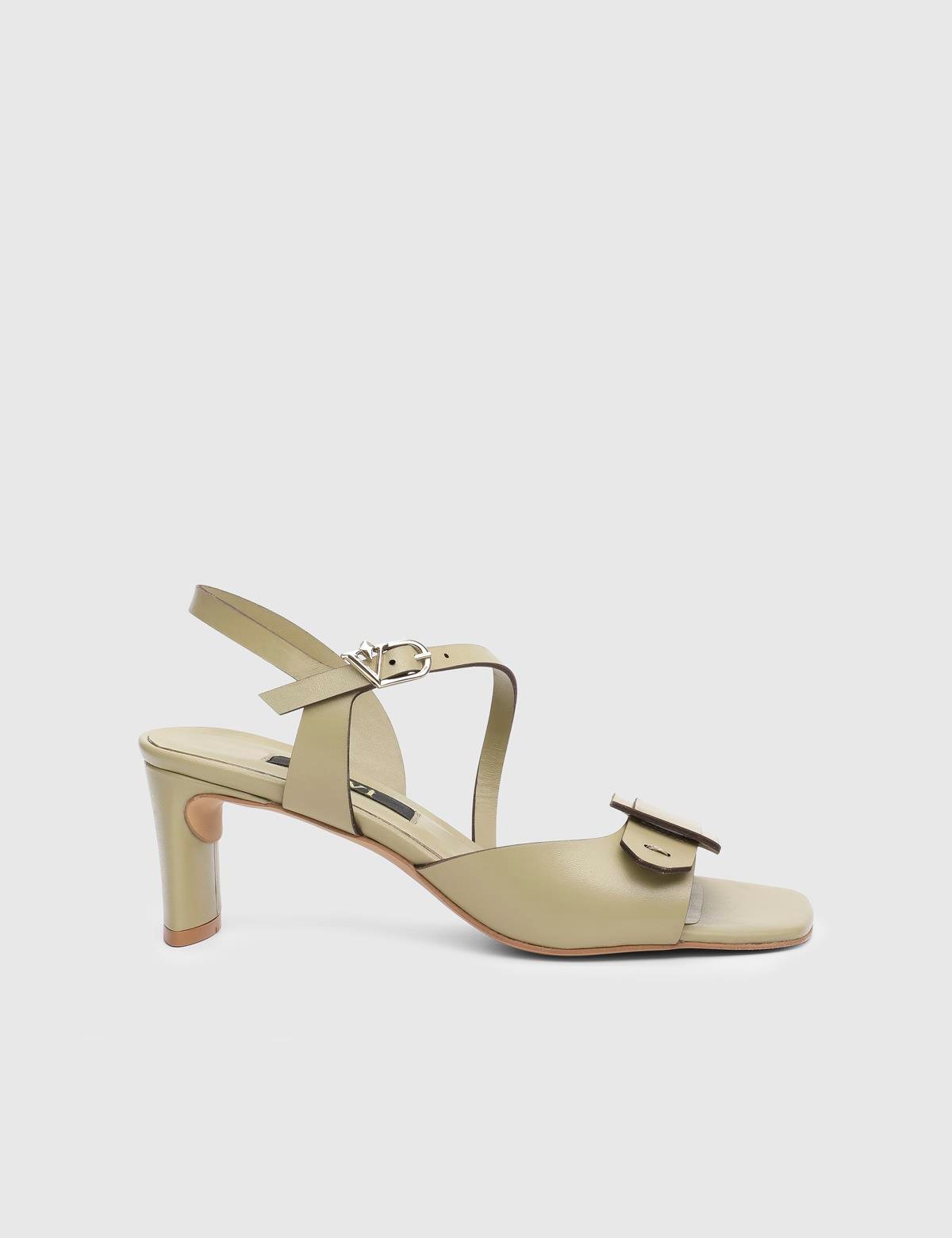 Vince Olive Green Leather Women's Heeled Sandal