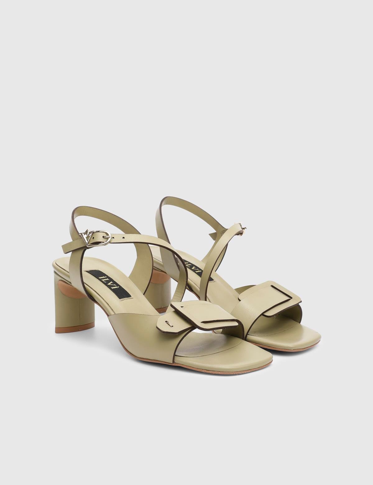 Vince Olive Green Leather Women's Heeled Sandal