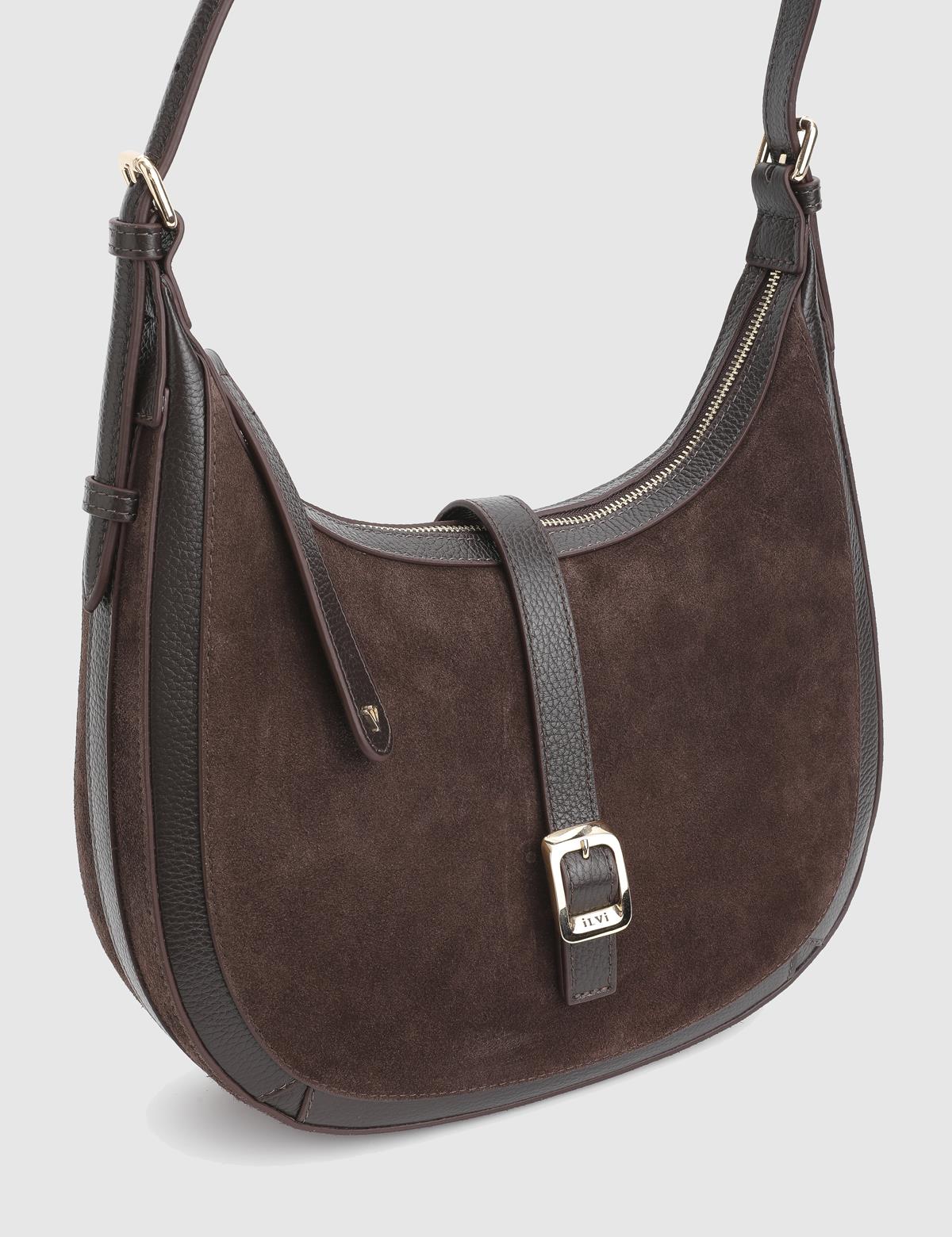 Vlasyi Brown Suede Floater Leather Women's Shoulder Bag