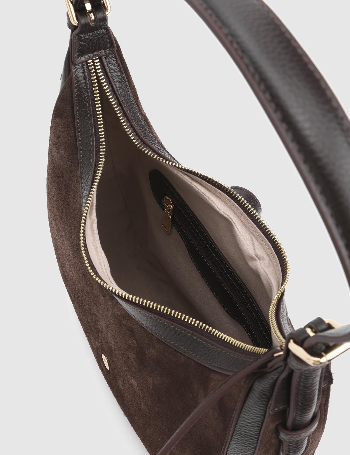 Vlasyi Brown Suede Floater Leather Women's Shoulder Bag