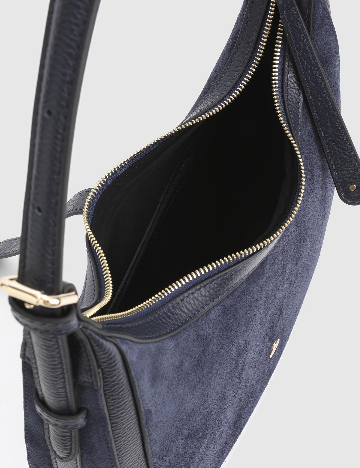 Vlasyi Navy Blue Suede Leather Crocodile Women's Shoulder Bag