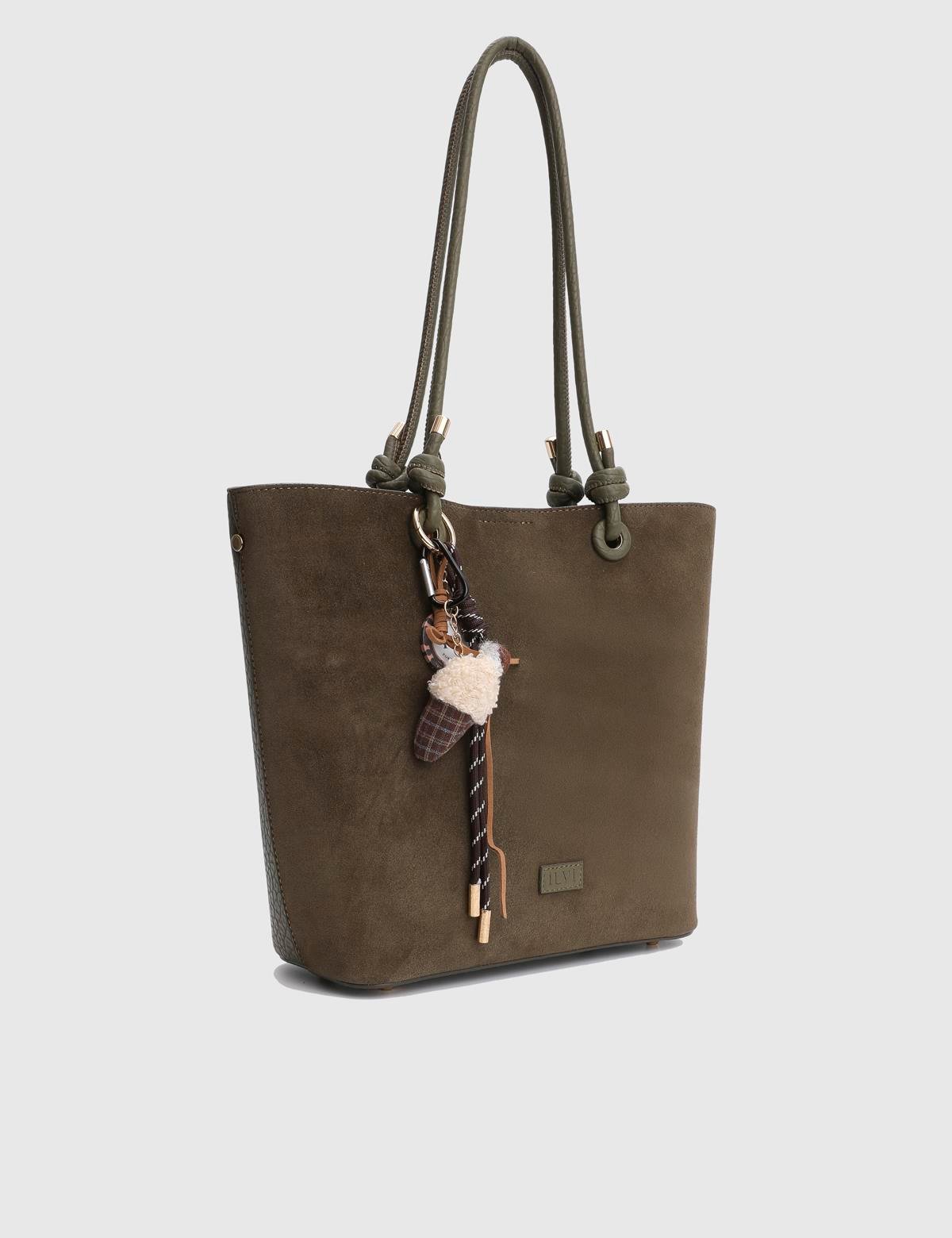 Volten Khaki Suede Floater Leather Women's Shoulder Bag