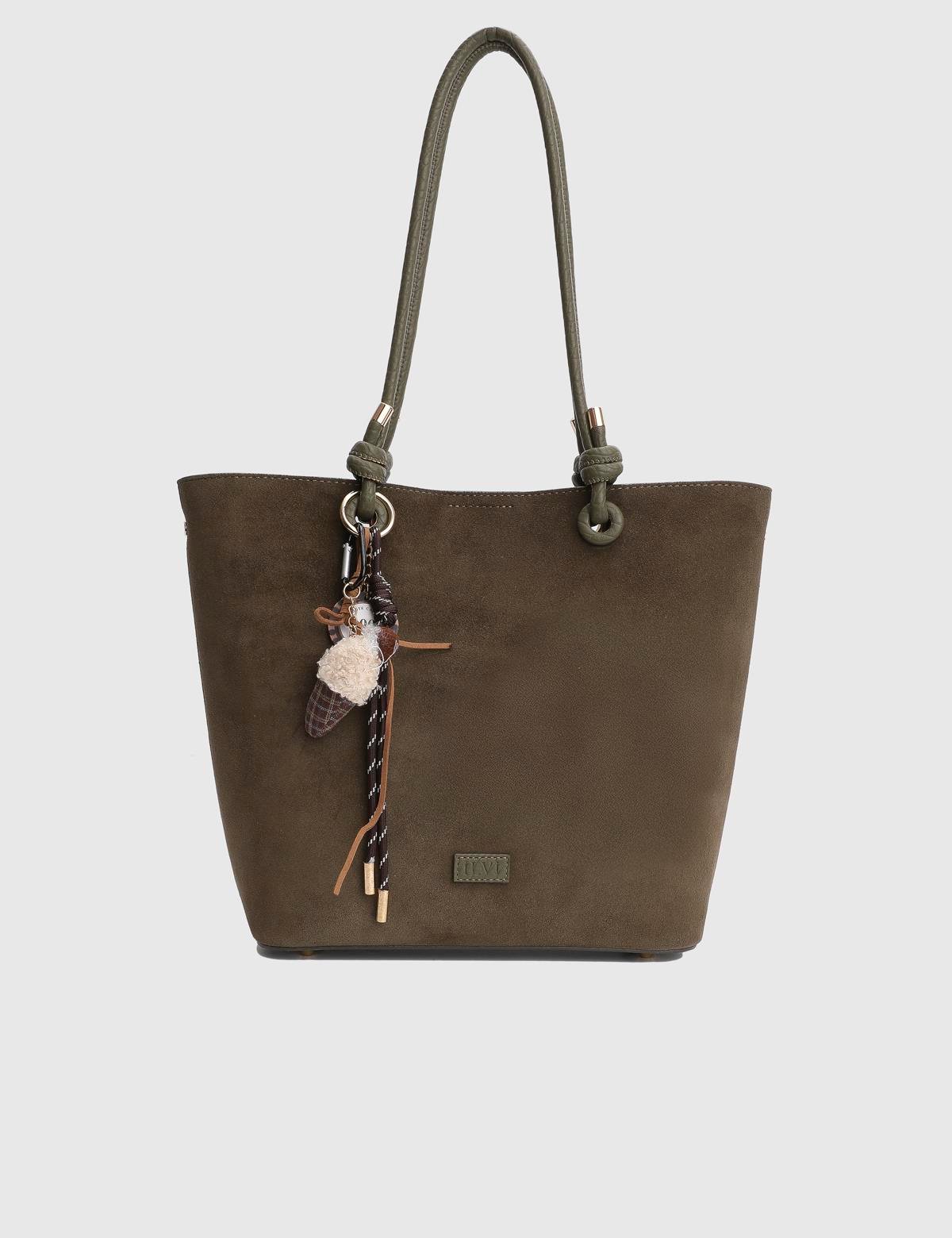 Volten Khaki Suede Floater Leather Women's Shoulder Bag