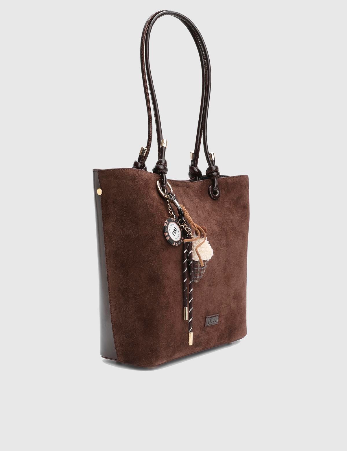 Volten Brown Suede Patent Leather Women's Shoulder Bag