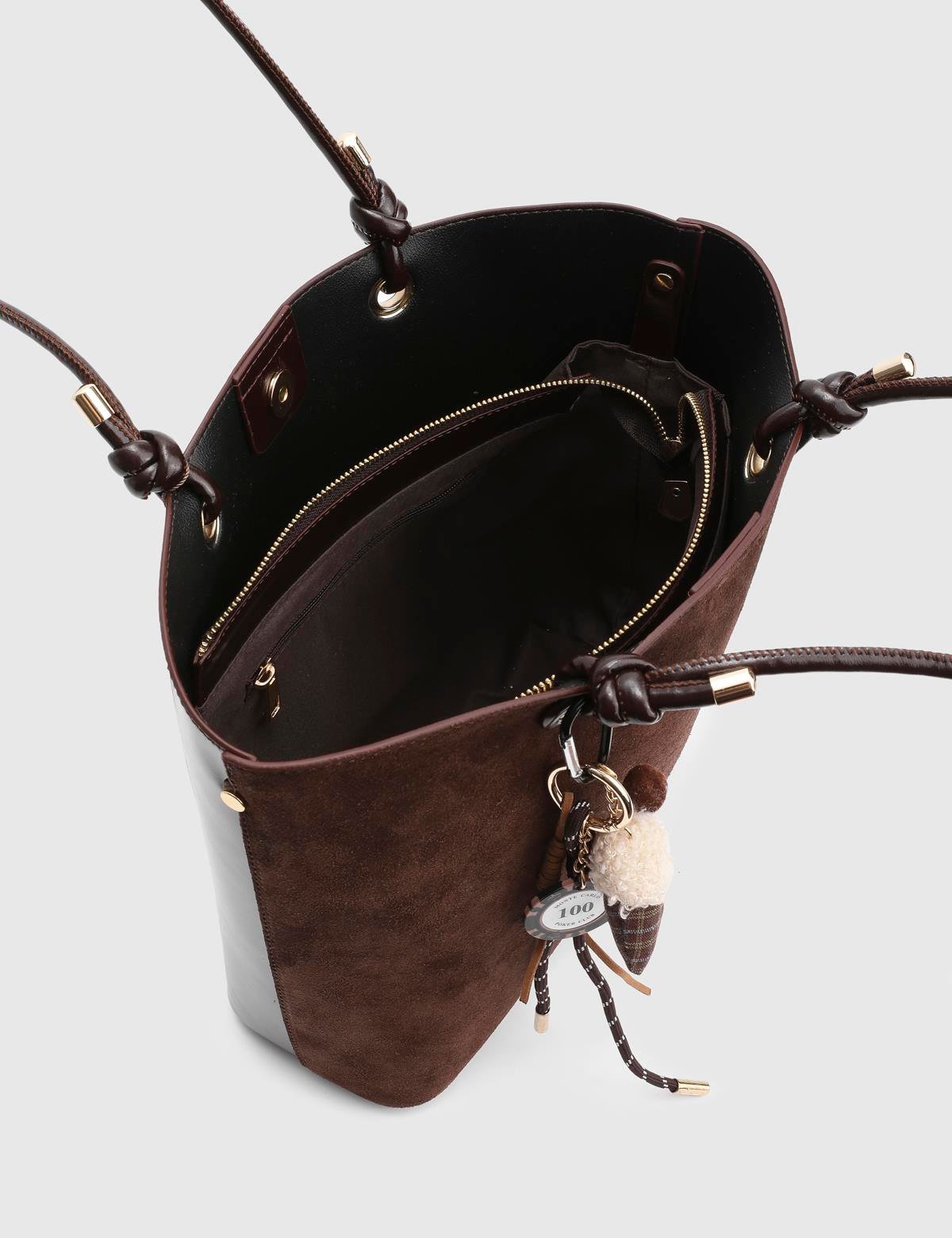 Volten Brown Suede Patent Leather Women's Shoulder Bag