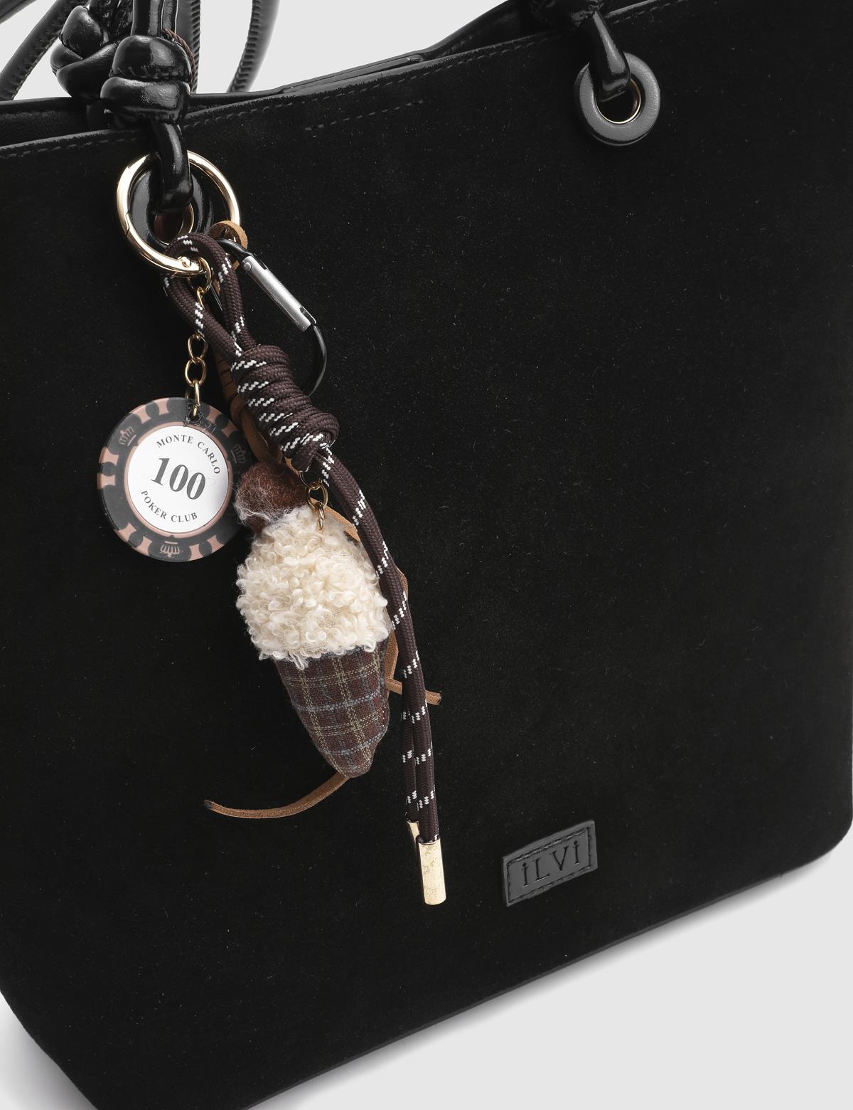 Volten Black Suede Patent Leather Women's Shoulder Bag