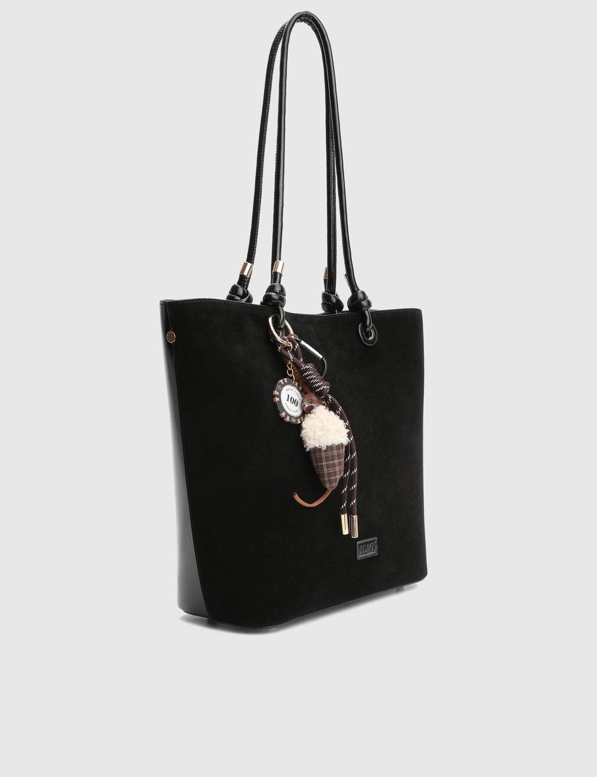 Volten Black Suede Patent Leather Women's Shoulder Bag